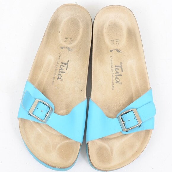 Birkenstock Tula Women's 6.5 Blue Leather Flat Wedge Slide Sandals Spring Summer - Picture 3 of 6